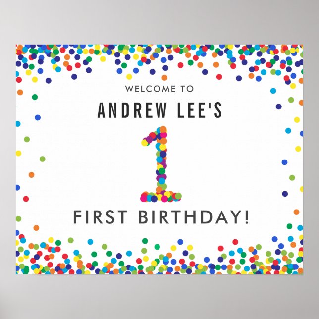 Rainbow 1 Year Old Birthday Party Welcome Poster (Front)