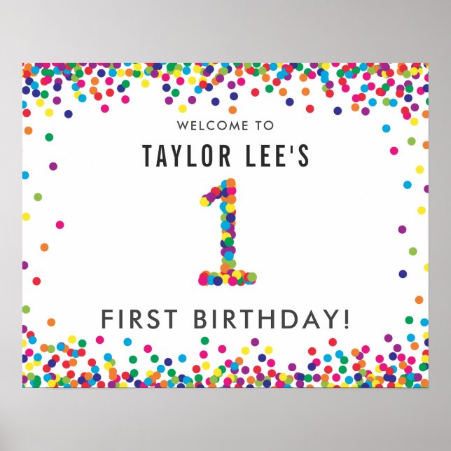 Rainbow 1 Year Old Birthday Party Welcome Poster (Front)