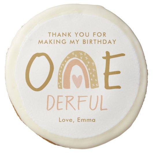 Rainbow 1st Birthday Girl Favors Sugar Cookie (Front)