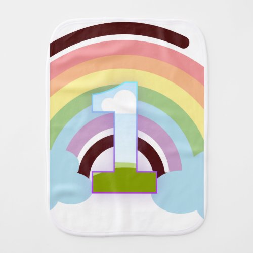 Rainbow 1st Birthday Number One Baby Burp Cloth