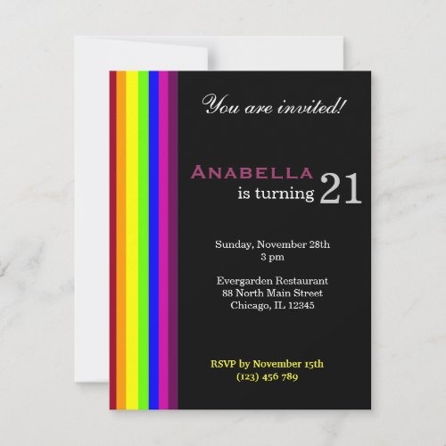 Rainbow 21st Birthday Personalized Invitations