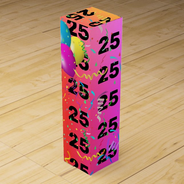 Rainbow 25th Birthday Balloons Wine Box (Front)