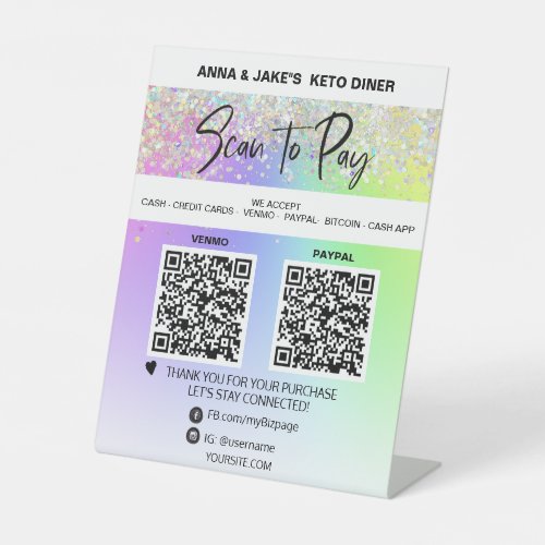  RAINBOW _ 2 QR PAYMENT _  Tabletop  Table Tent Pedestal Sign