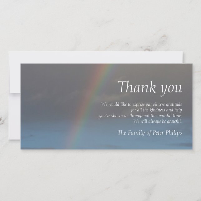 Rainbow 2 Sympathy Thank You Photo Card (Front)