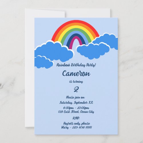 Rainbow 2 Year Old Birthday Party Invitation Card