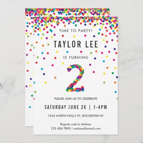 Rainbow 2nd Birthday Party Second Birthday Invitation