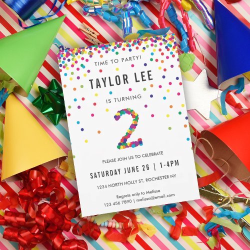 Rainbow 2nd Birthday Party Second Birthday Invitation