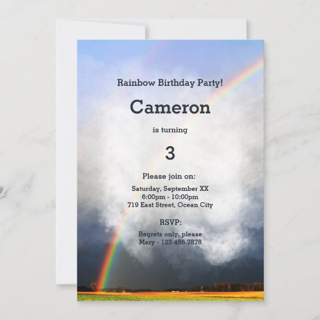 Rainbow 3rd Birthday Party Invitation Card (Front)
