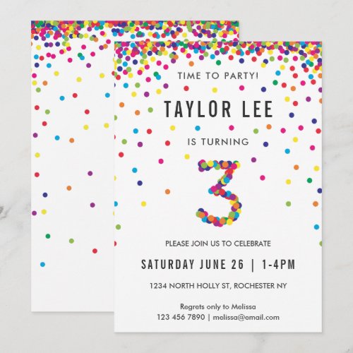 Rainbow 3rd Birthday Party, Third Birthday Invitation