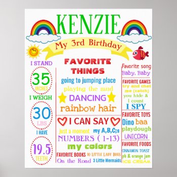 Rainbow 3rd Birthday Poster Board Sign Girl Boy by 10x10us at Zazzle