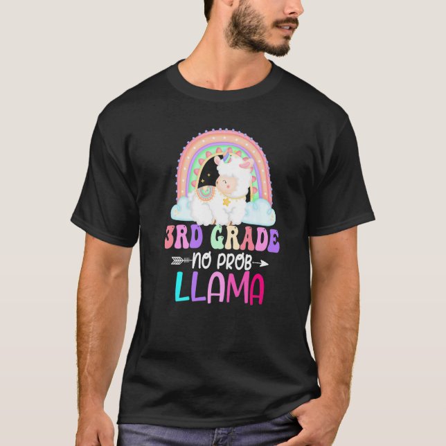 Rainbow 3rd Grade No Prob Llama 100th Day of Schoo T-Shirt (Front)