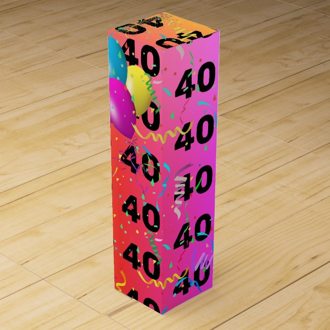 Rainbow 40th Birthday Balloons Wine Box (Front)