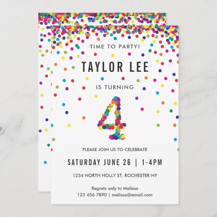 Rainbow 4 Year Old Birthday Party, 4th Bday Invitation