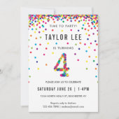 Rainbow 4 Year Old Birthday Party, 4th Bday Invitation (Front)