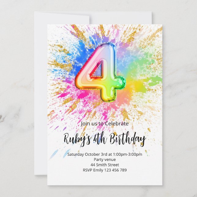 Rainbow 4th Birthday Invitation (Front)