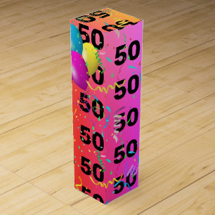 Rainbow 50th Birthday Balloons Wine Box