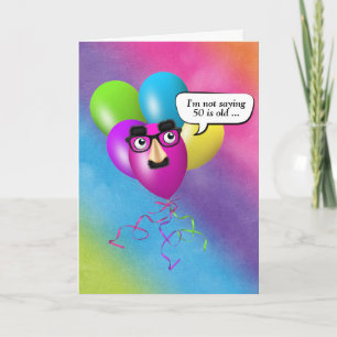 Rainbow 50th Birthday Balloons With Eyeballs Card