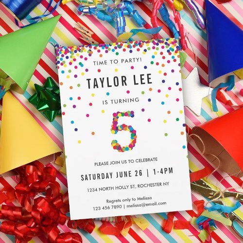 Rainbow 5 Year Old Birthday Party 5th Birthday Invitation