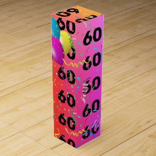 Rainbow 60th Birthday Balloons Wine Box