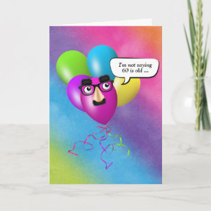 Rainbow 60th Birthday Balloons With Eyeballs Card