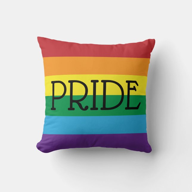 Rainbow 6 colors, PRIDE Black Text customizable Throw Pillow (Front)