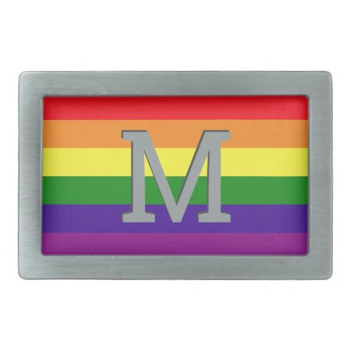 Rainbow 6 Stripe Gay Pride Monogram Initial Belt Buckle