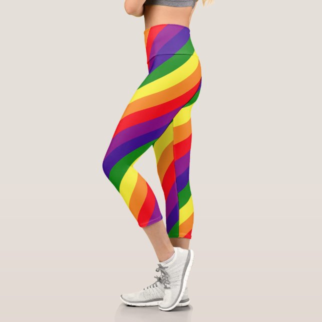 Rainbow 6 Stripe LGBTQ Pride Capri Leggings (Left)