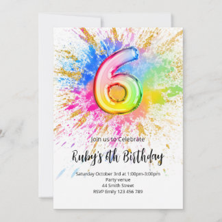 Rainbow 6th Birthday Invitation