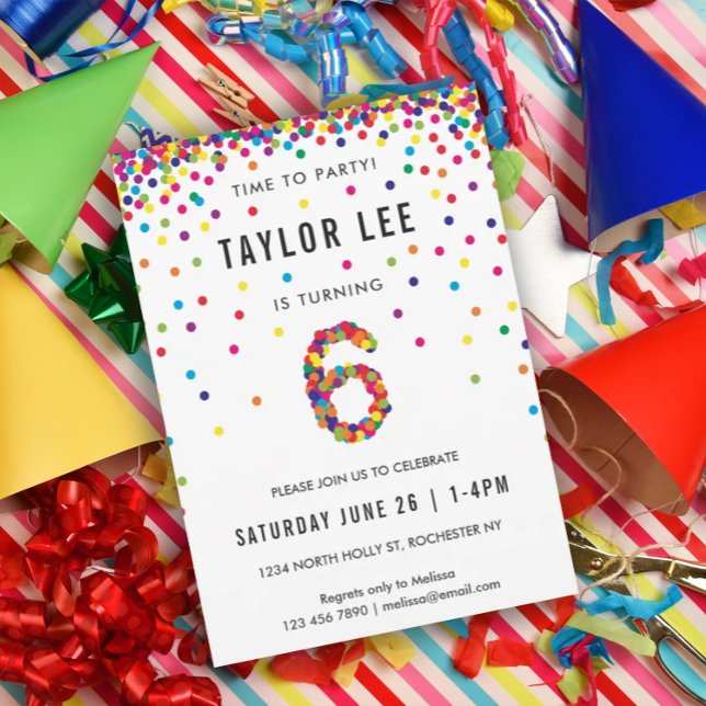 Rainbow 6th Birthday Party, Sixth Birthday Invitation