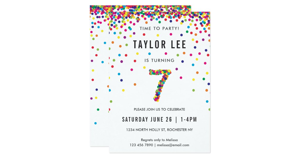 Rainbow 7 Year Old Birthday Party, 7th Birthday Invitation ...