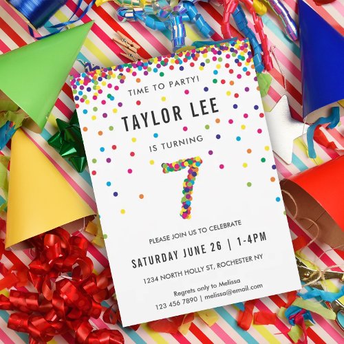 Rainbow 7 Year Old Birthday Party 7th Birthday Invitation