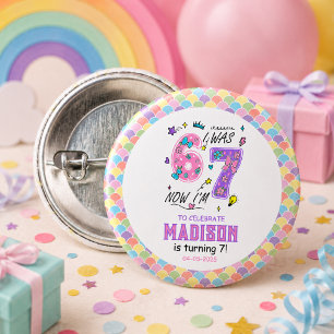 Rainbow 7th Birthday I Was 6, Now 7 Kids Button