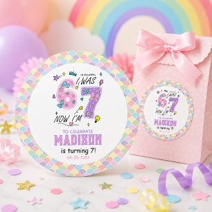 Rainbow 7th Birthday I Was 6, Now 7 Kids Classic Round Sticker