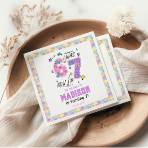 Rainbow 7th Birthday   I Was 6, Now 7   Kids Napkins