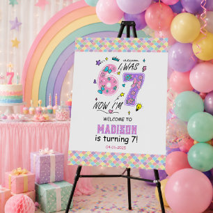 Rainbow 7th Birthday I Was 6, Now 7 Kids Party Foam Board