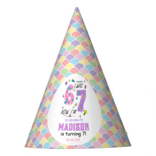 Rainbow 7th Birthday   I Was 6, Now 7   Kids Party Hat