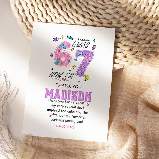 Rainbow 7th Birthday | “I Was 6, Now 7” Party Thank You Card (Rainbow 7th Birthday | “I Was 6, Now 7” Party Thank You Card)
