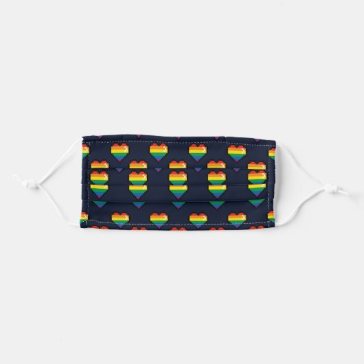 Rainbow 8 Bit Heart Pattern Adult Cloth Face Mask (Front, Folded)