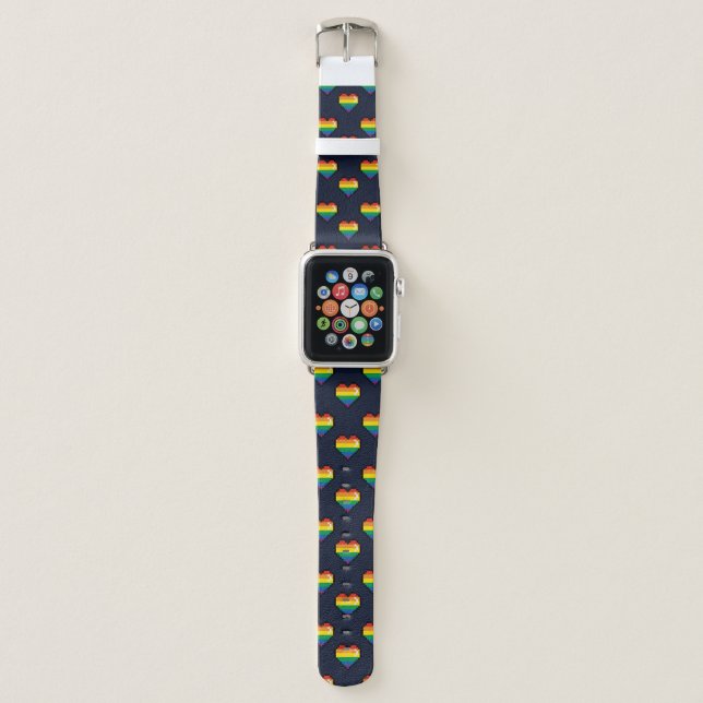 Rainbow 8 Bit Heart Pattern Apple Watch Band (Front)