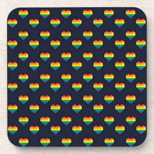 Rainbow 8 Bit Heart Pattern Beverage Coaster