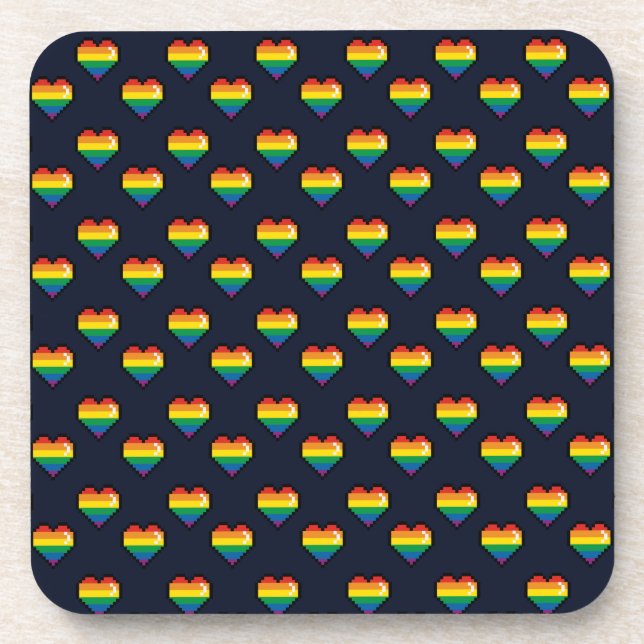 Rainbow 8 Bit Heart Pattern Beverage Coaster (Front)