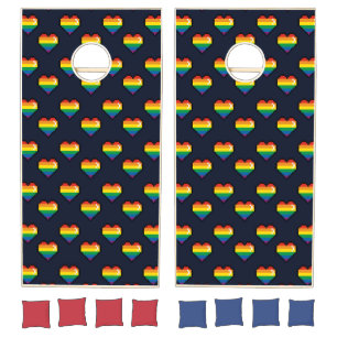 Rainbow 8 Bit Heart Pattern Cornhole Set