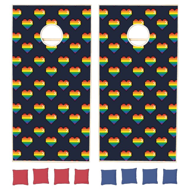 Rainbow 8 Bit Heart Pattern Cornhole Set (Set)