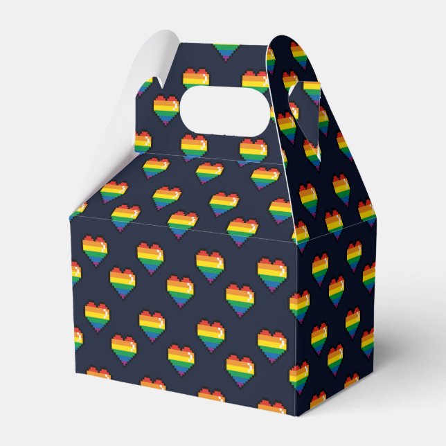 Rainbow 8 Bit Heart Pattern Favor Boxes (Front Side)