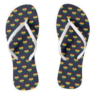 Rainbow 8 Bit Heart Pattern Flip Flops