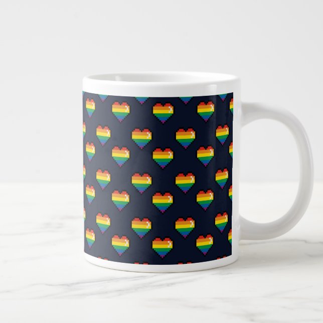 Rainbow 8 Bit Heart Pattern Giant Coffee Mug (Right)