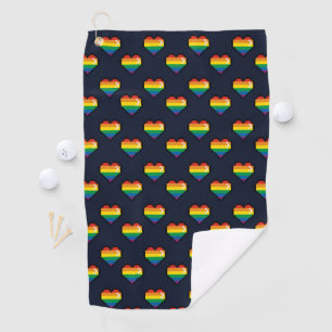 Rainbow 8 Bit Heart Pattern Golf Towel