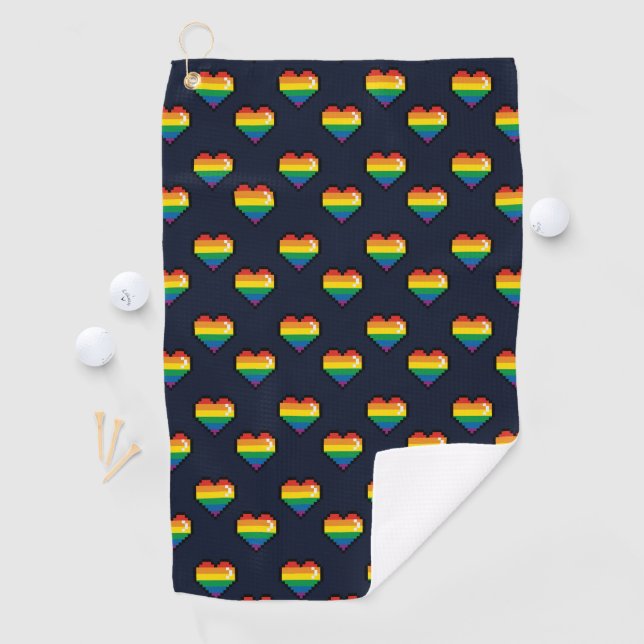 Rainbow 8 Bit Heart Pattern Golf Towel (InSitu)