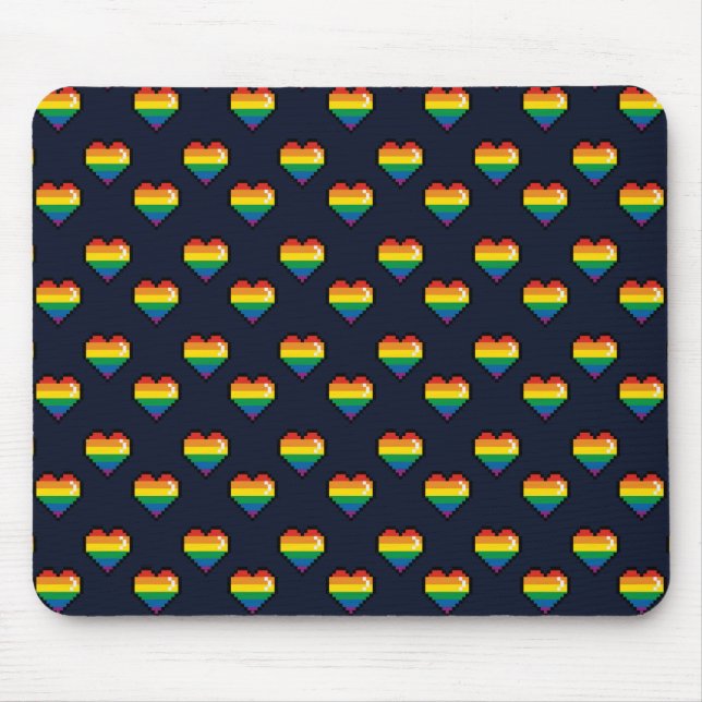 Rainbow 8 Bit Heart Pattern Mouse Pad (Front)
