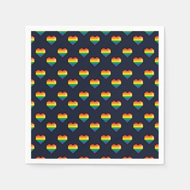 Rainbow 8 Bit Heart Pattern Napkins (Front)